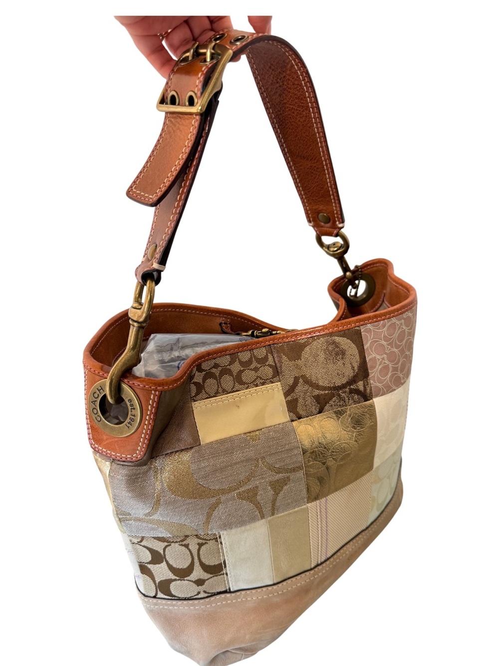 Coach Shoulder Bag Patchwork Beige Auth Vintage Y2K Women's Shoulder Bag